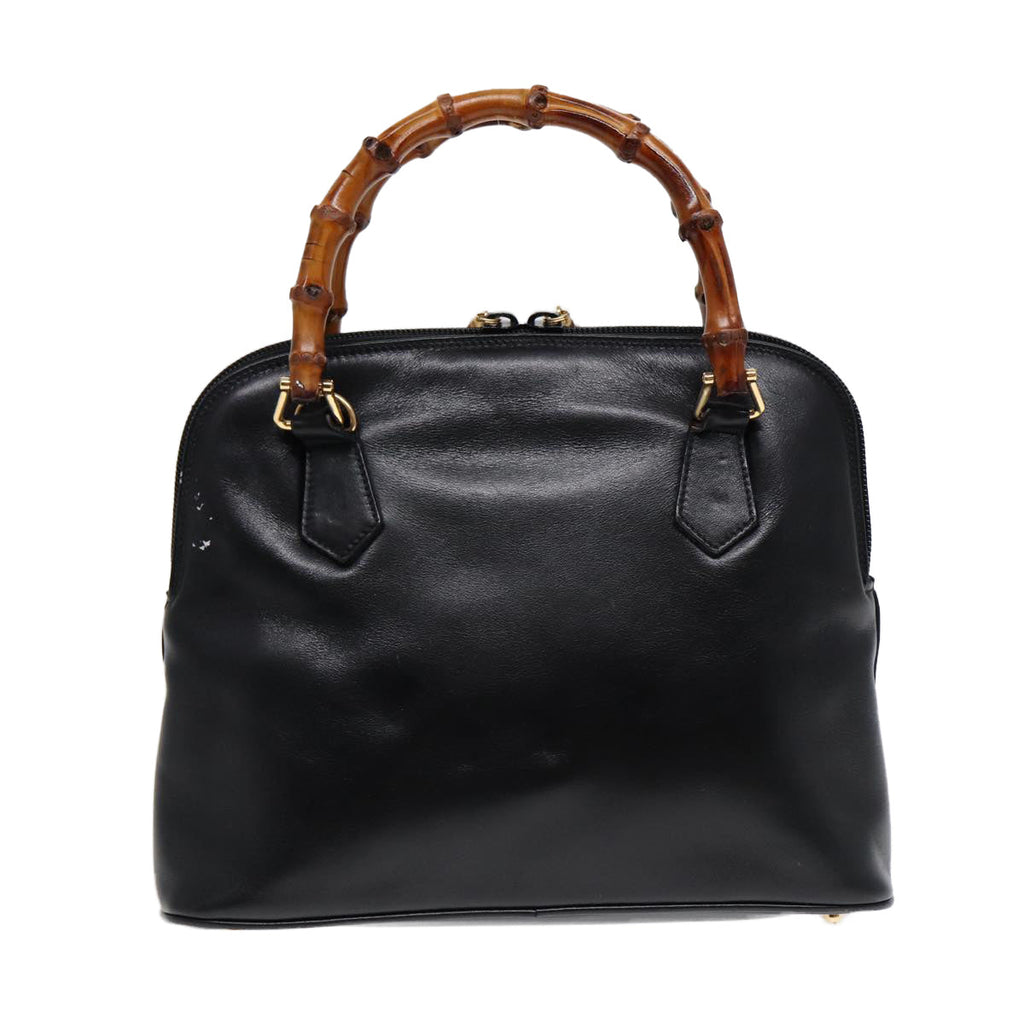 GUCCI Bamboo Hand Bag Leather Black Gold ep5486