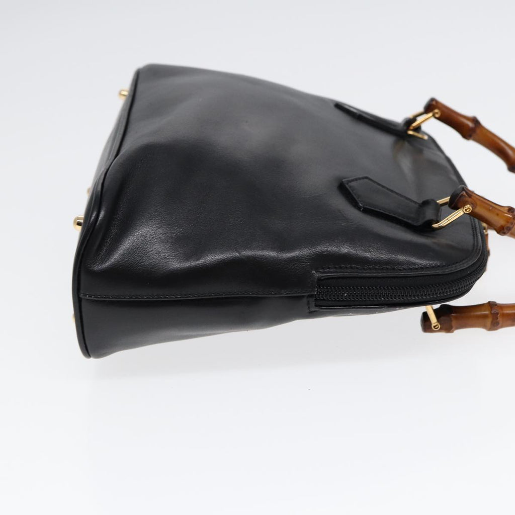 GUCCI Bamboo Hand Bag Leather Black Gold ep5486