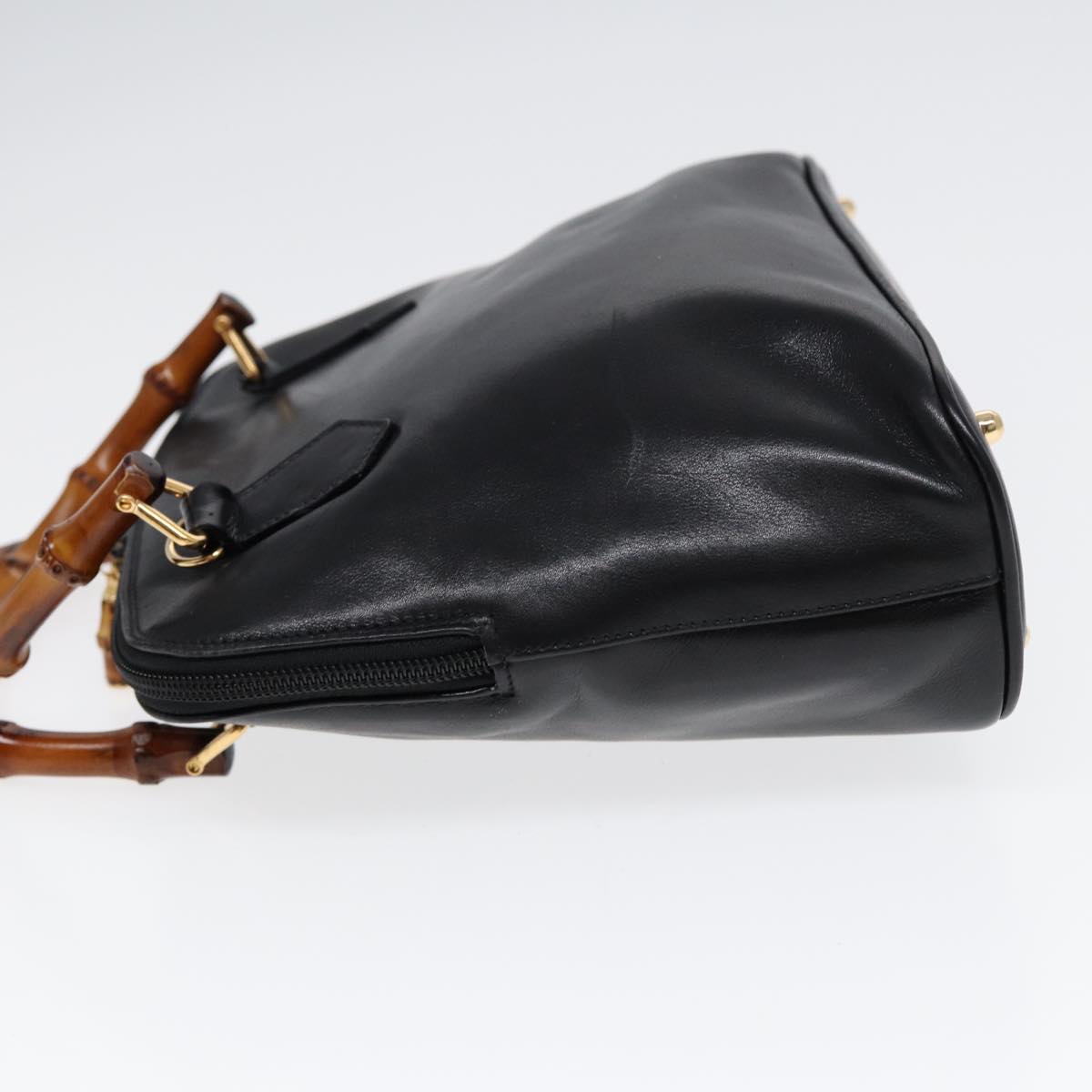 GUCCI Bamboo Hand Bag Leather Black Gold ep5486