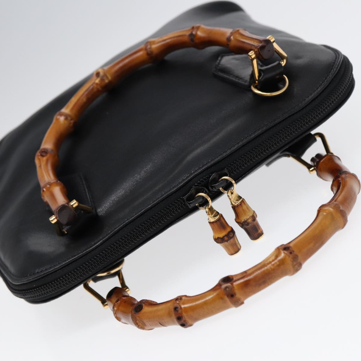 GUCCI Bamboo Hand Bag Leather Black Gold ep5486