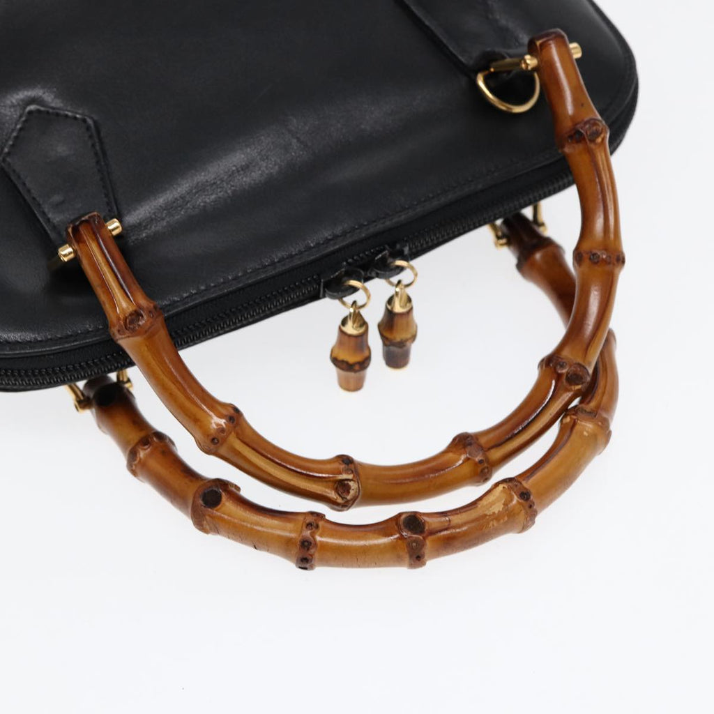 GUCCI Bamboo Hand Bag Leather Black Gold ep5486