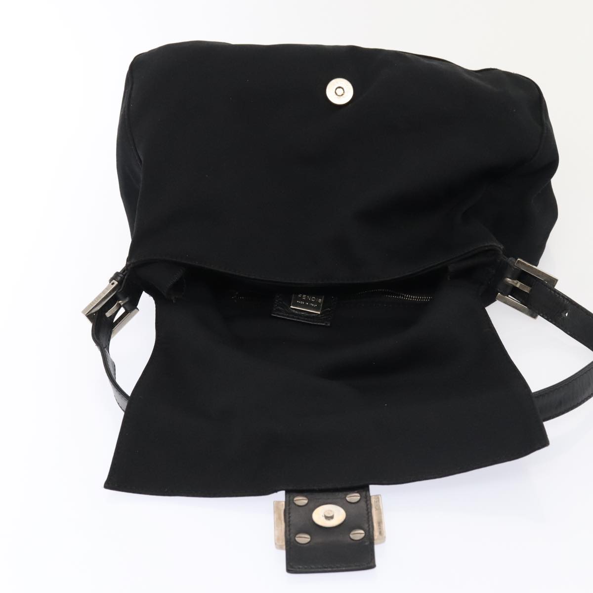 FENDI Mamma Baguette Shoulder Bag Nylon Black Silver ep5493