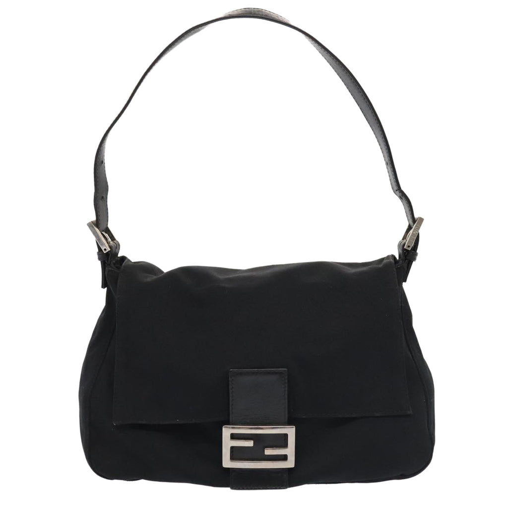 FENDI Mamma Baguette Shoulder Bag Nylon Black Silver ep5493