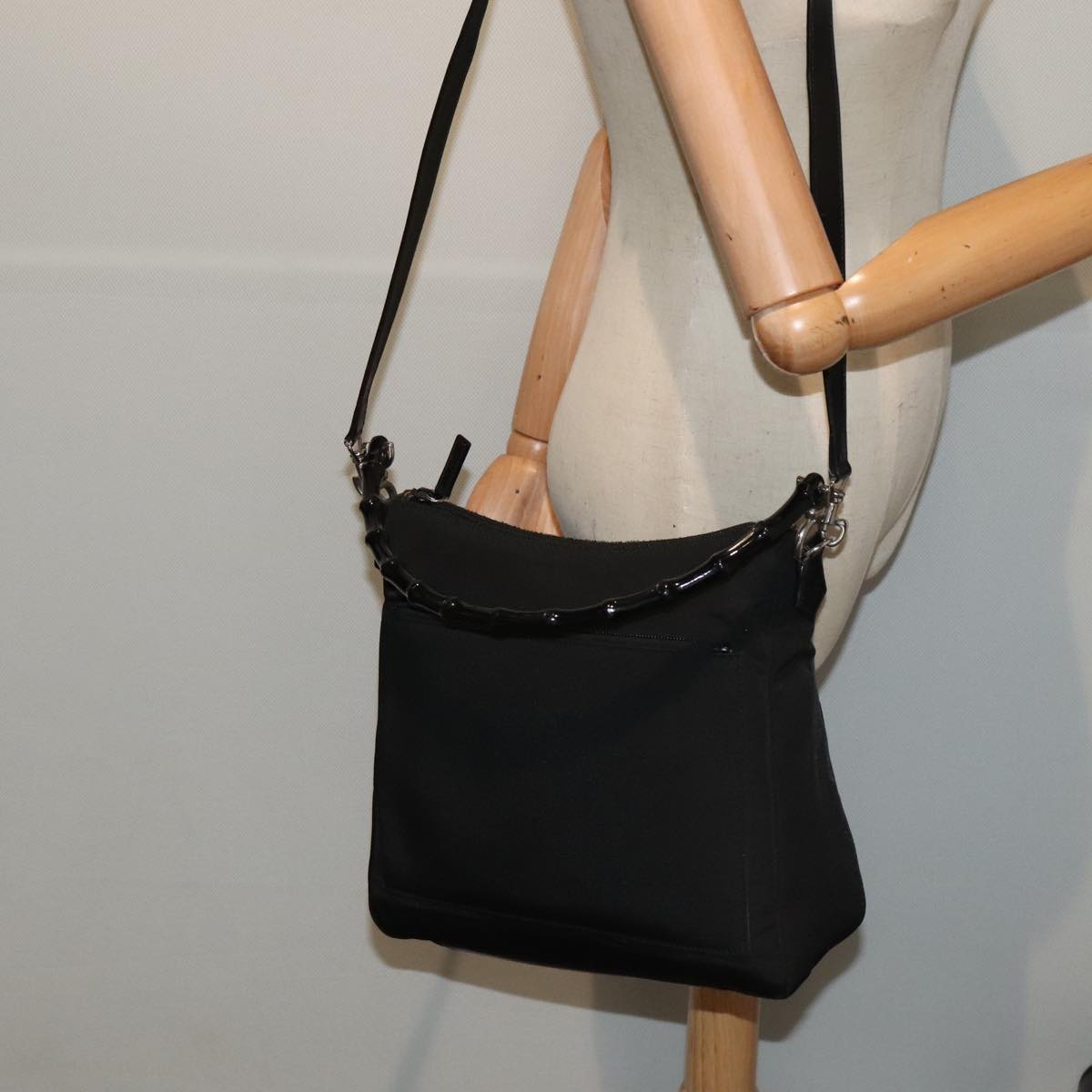 GUCCI Hand Bag Nylon 2way Black Silver 000 0509 ep5500