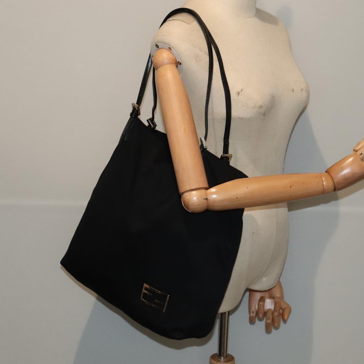 FENDI Tote Bag Nylon Black Silver ep5506