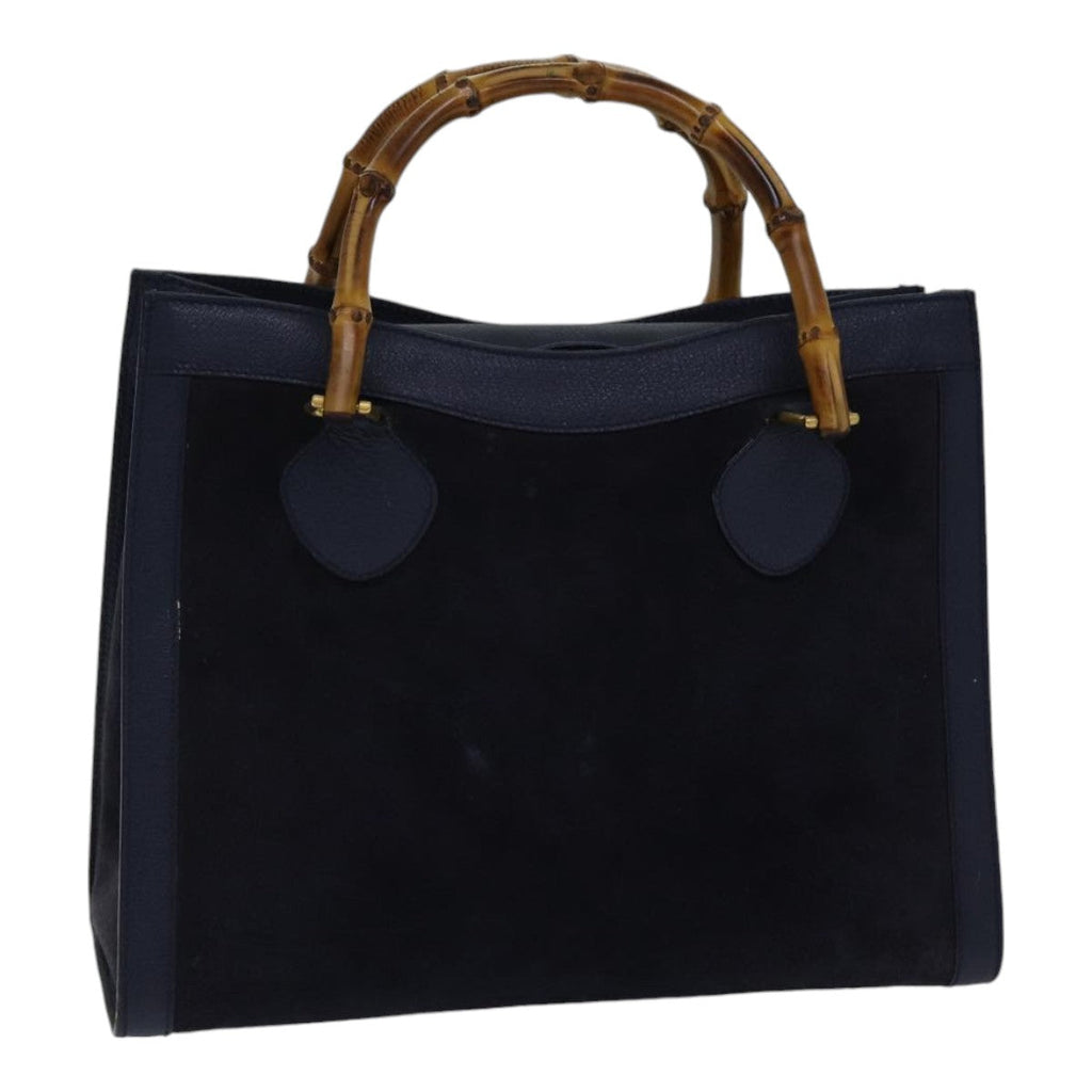 GUCCI Bamboo Hand Bag Suede Leather Navy Gold 002 0260 ep5507