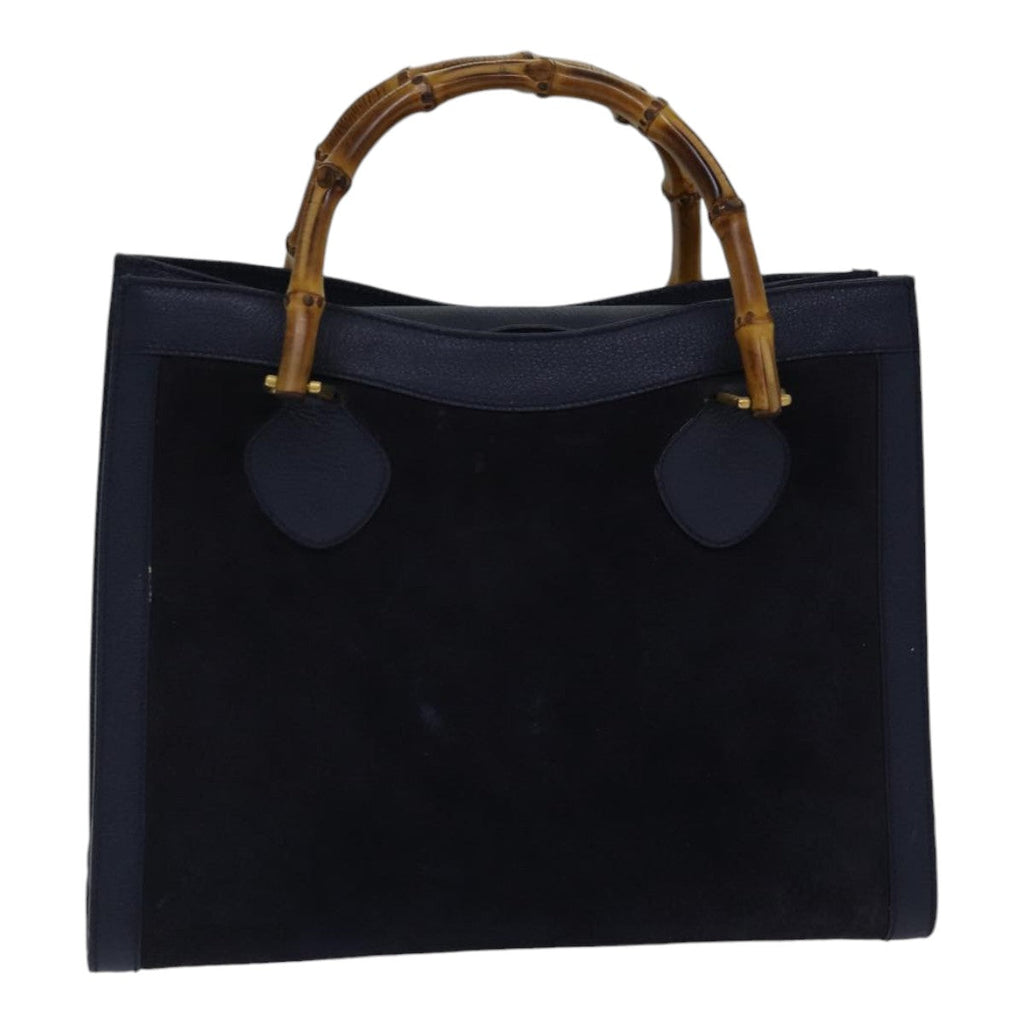 GUCCI Bamboo Hand Bag Suede Leather Navy Gold 002 0260 ep5507