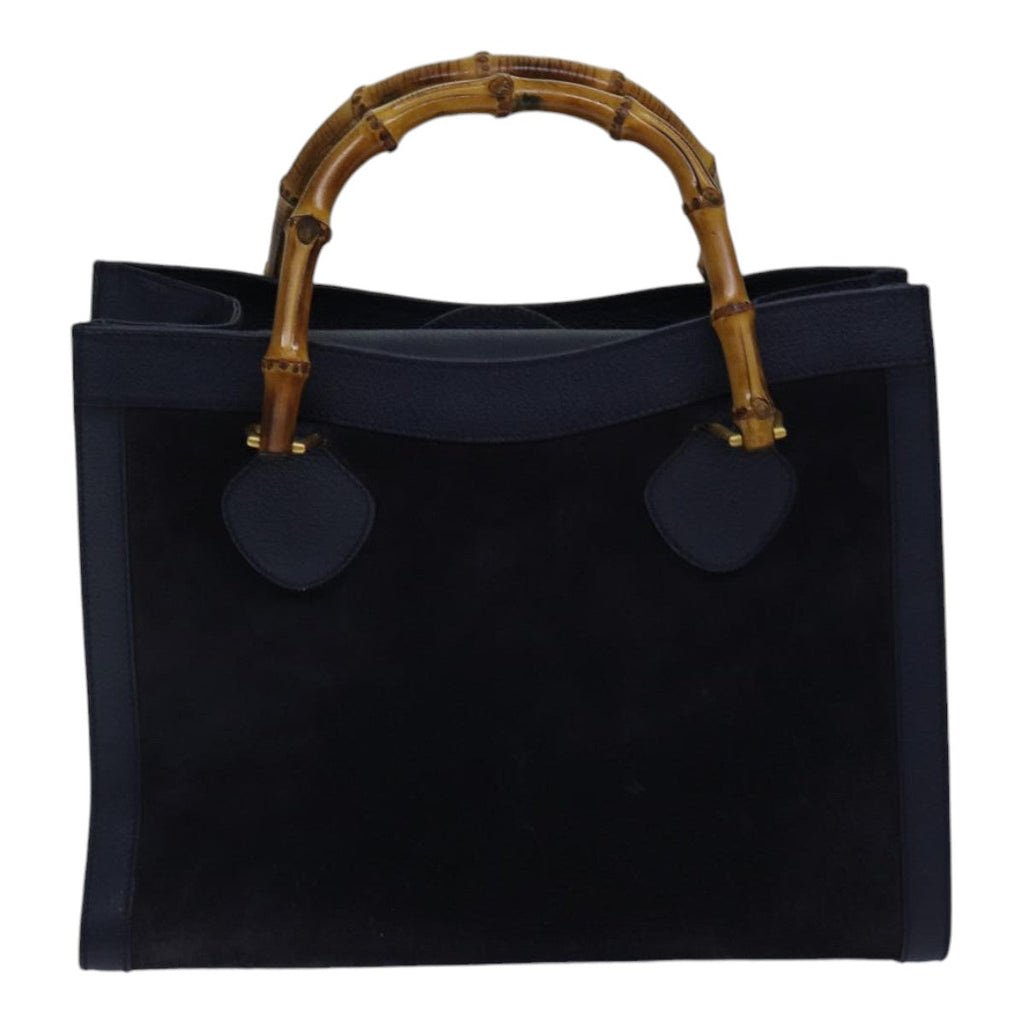 GUCCI Bamboo Hand Bag Suede Leather Navy Gold 002 0260 ep5507
