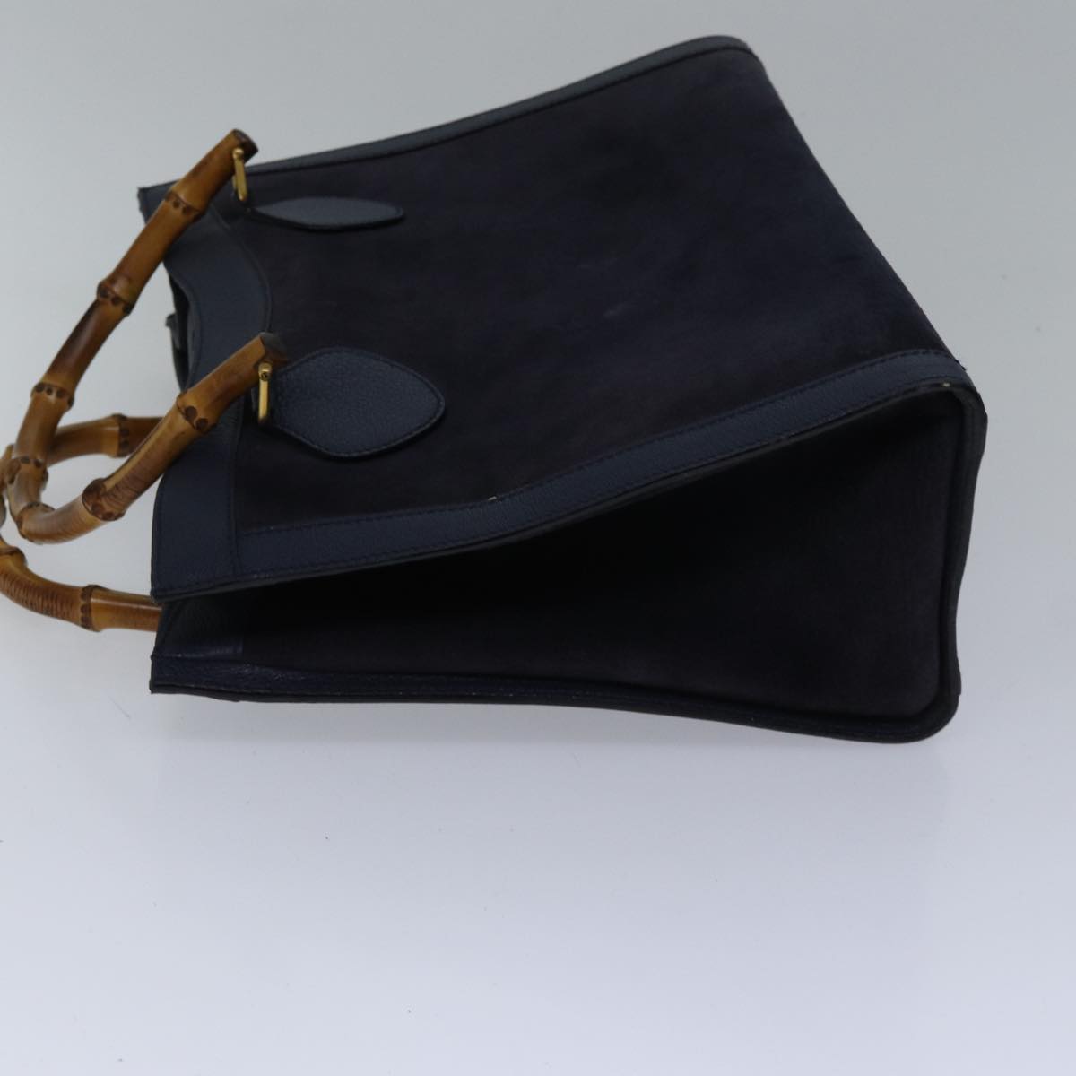 GUCCI Bamboo Hand Bag Suede Leather Navy Gold 002 0260 ep5507