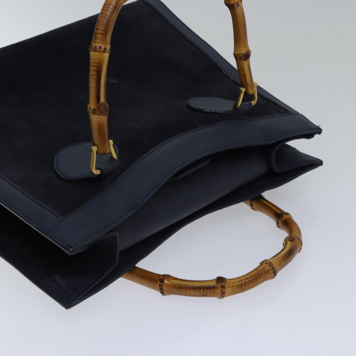 GUCCI Bamboo Hand Bag Suede Leather Navy Gold 002 0260 ep5507