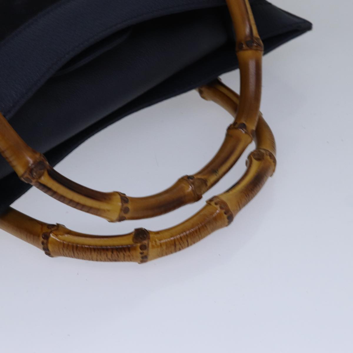 GUCCI Bamboo Hand Bag Suede Leather Navy Gold 002 0260 ep5507
