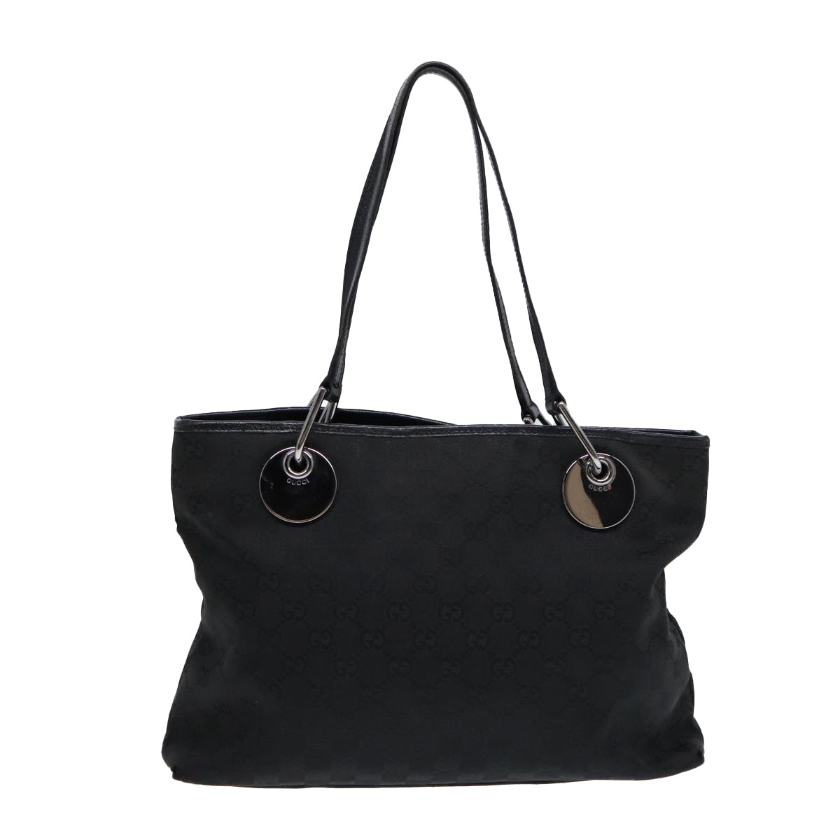 GUCCI GG Canvas Tote Bag Black Silver 120837 ep5509