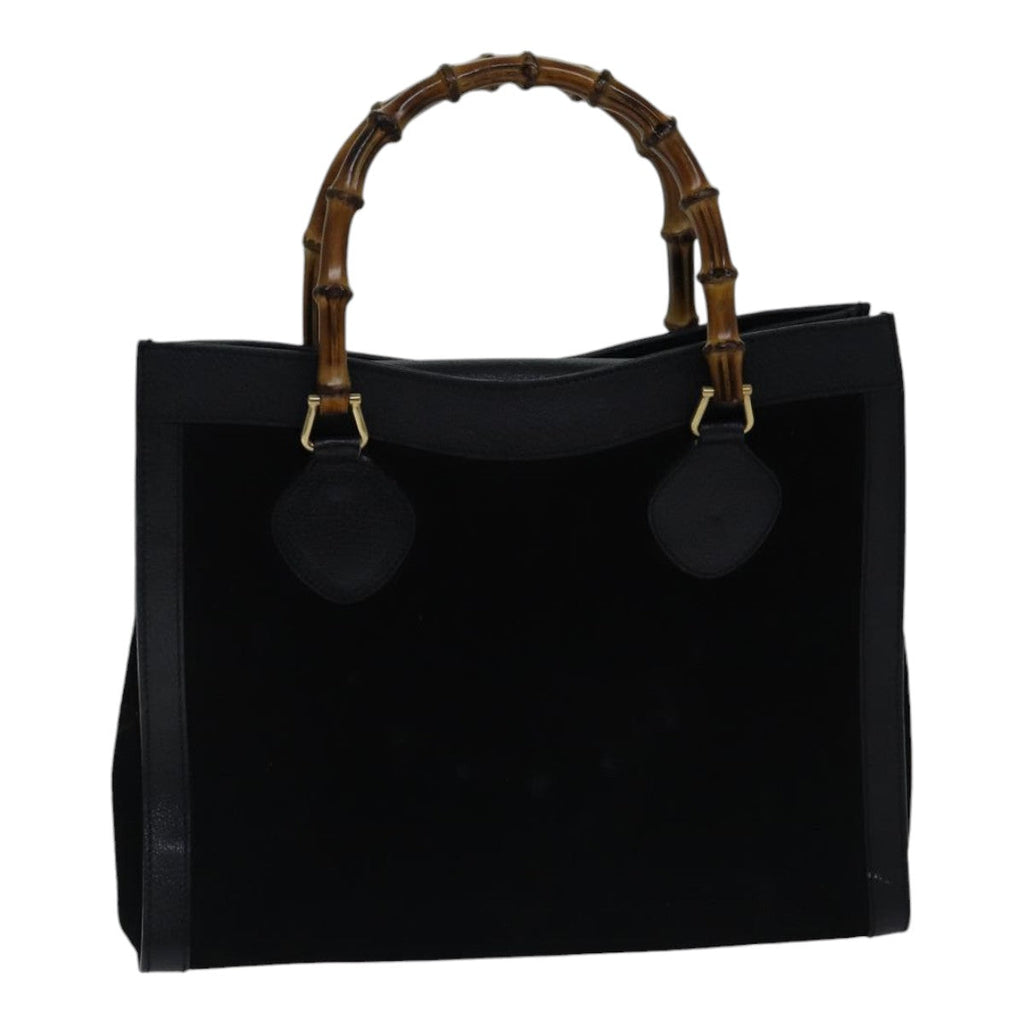 GUCCI Bamboo Hand Bag Suede Leather Black Gold 002 1186 0260 ep5511