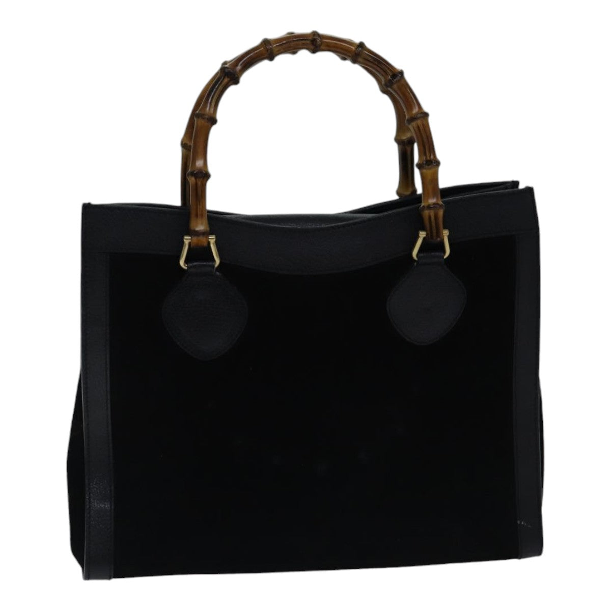 GUCCI Bamboo Hand Bag Suede Leather Black Gold 002 1186 0260 ep5511