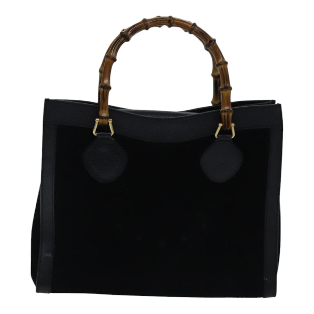 GUCCI Bamboo Hand Bag Suede Leather Black Gold 002 1186 0260 ep5511