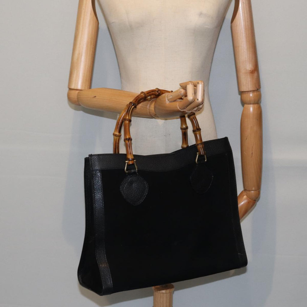 GUCCI Bamboo Hand Bag Suede Leather Black Gold 002 1186 0260 ep5511