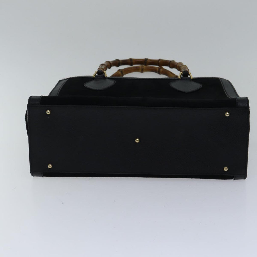 GUCCI Bamboo Hand Bag Suede Leather Black Gold 002 1186 0260 ep5511