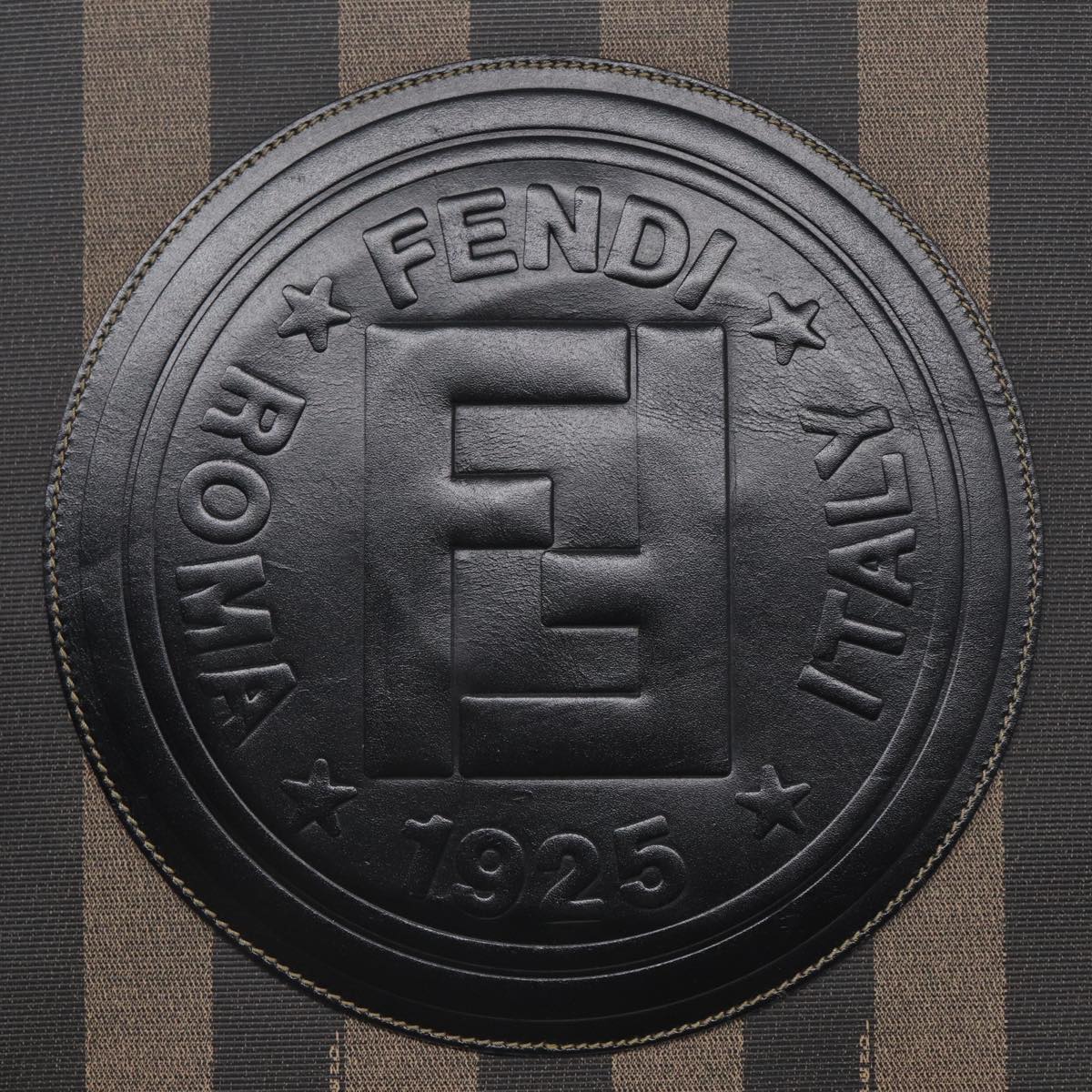 FENDI Pecan Canvas Tote Bag Brown Black gold ep5527