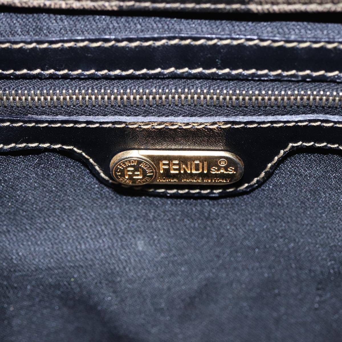 FENDI Pecan Canvas Tote Bag Brown Black gold ep5527