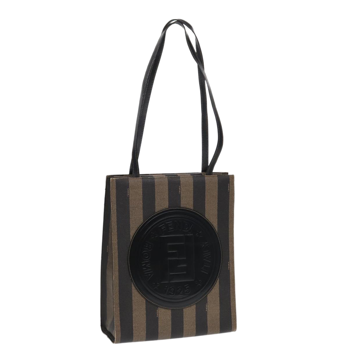 FENDI Pecan Canvas Tote Bag Brown Black gold ep5527