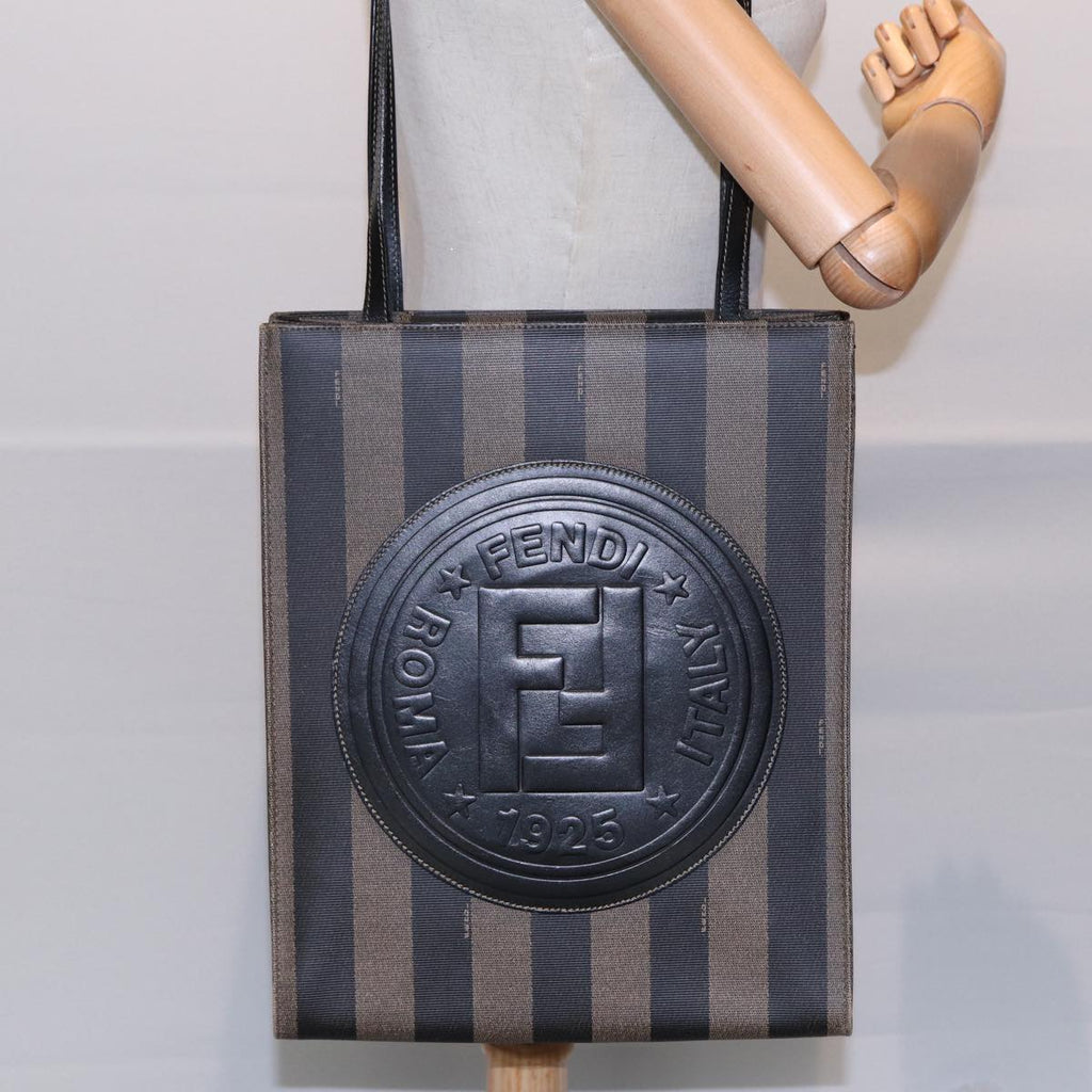 FENDI Pecan Canvas Tote Bag Brown Black gold ep5527