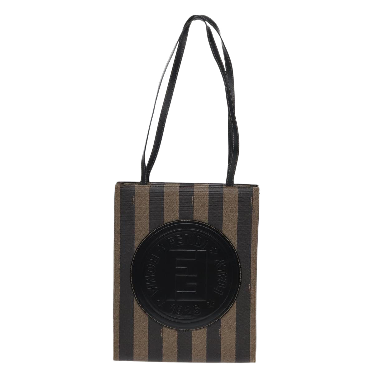 FENDI Pecan Canvas Tote Bag Brown Black gold ep5527