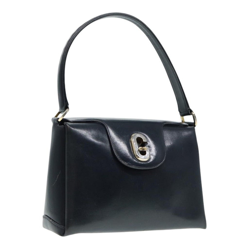 GUCCI Hand Bag Leather Navy Gold ep5528