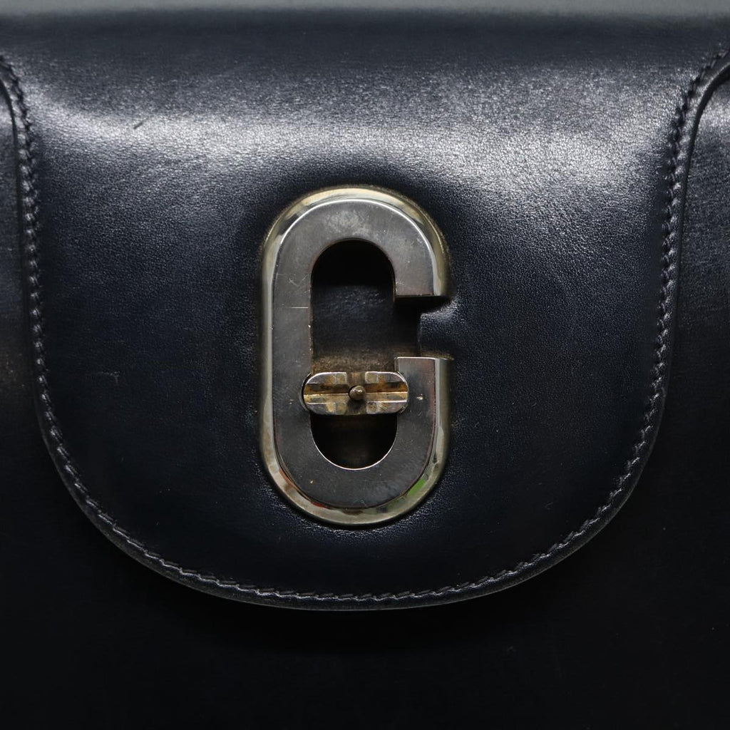 GUCCI Hand Bag Leather Navy Gold ep5528