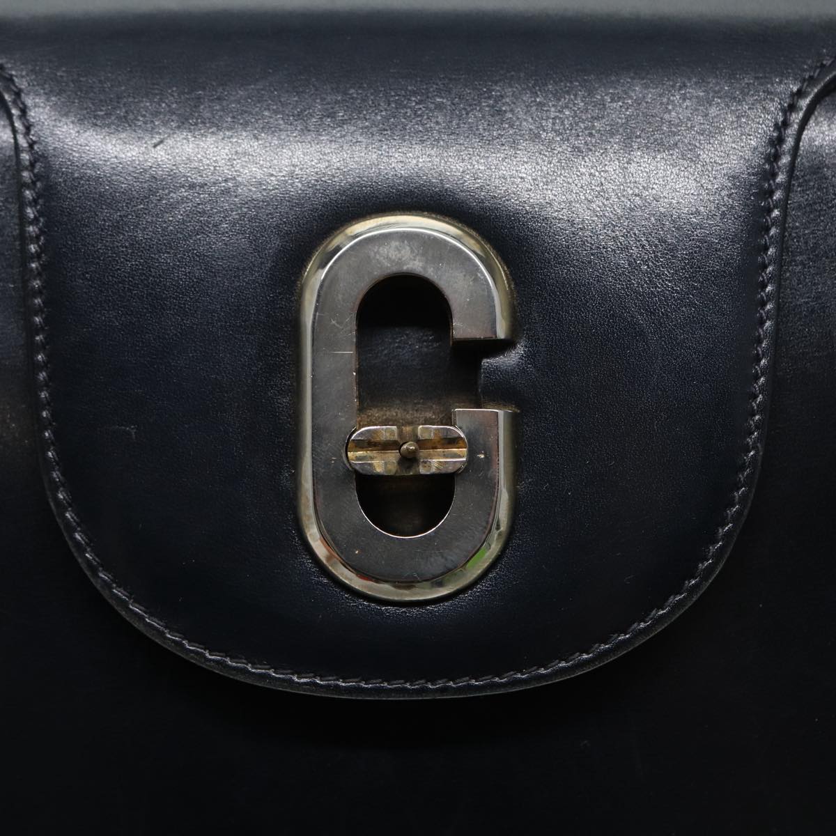 GUCCI Hand Bag Leather Navy Gold ep5528