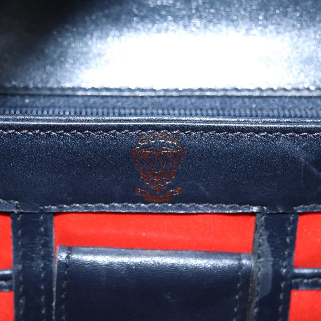 GUCCI Hand Bag Leather Navy Gold ep5528