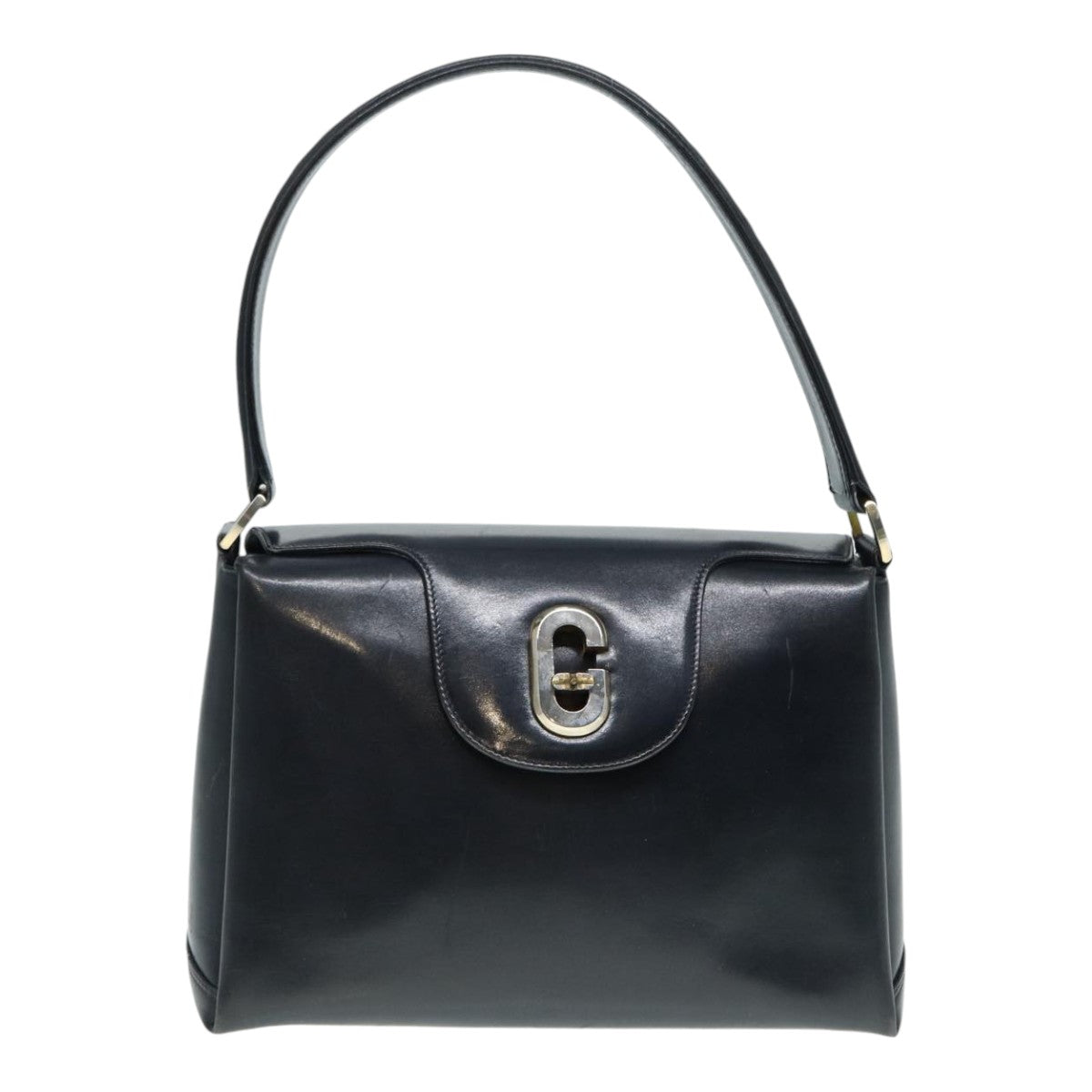GUCCI Hand Bag Leather Navy Gold ep5528