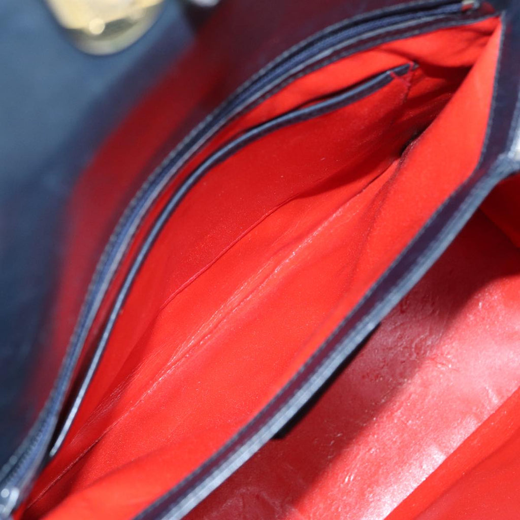 GUCCI Hand Bag Leather Navy Gold ep5528