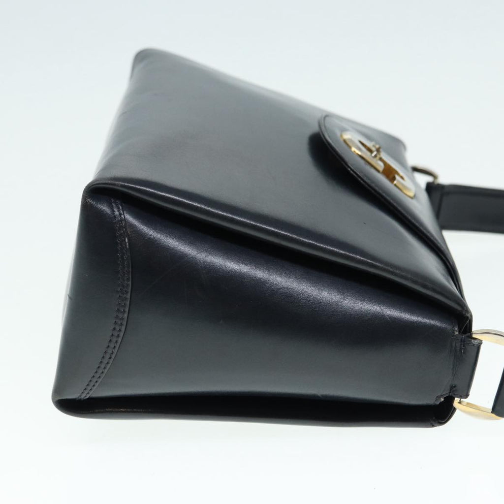 GUCCI Hand Bag Leather Navy Gold ep5528