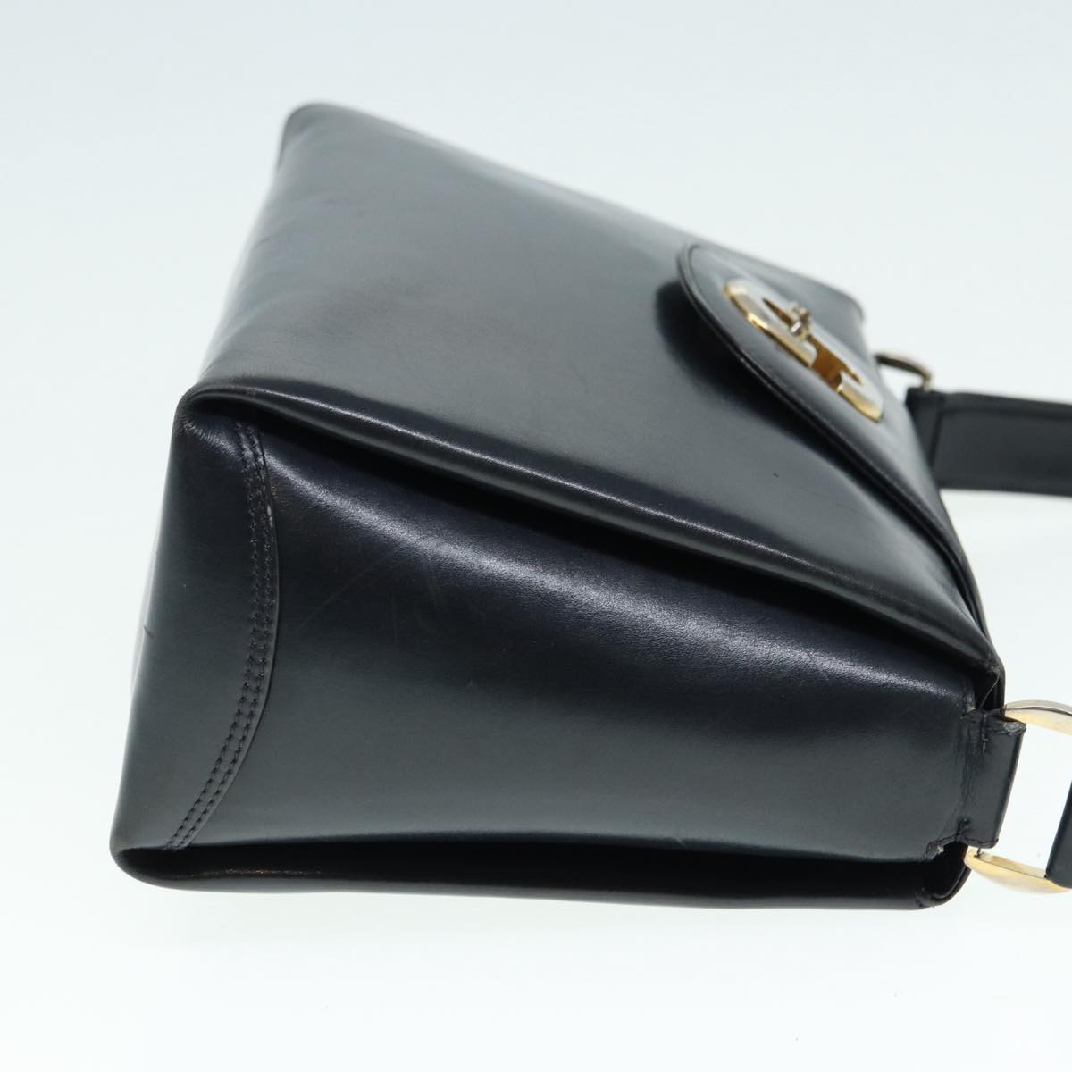GUCCI Hand Bag Leather Navy Gold ep5528