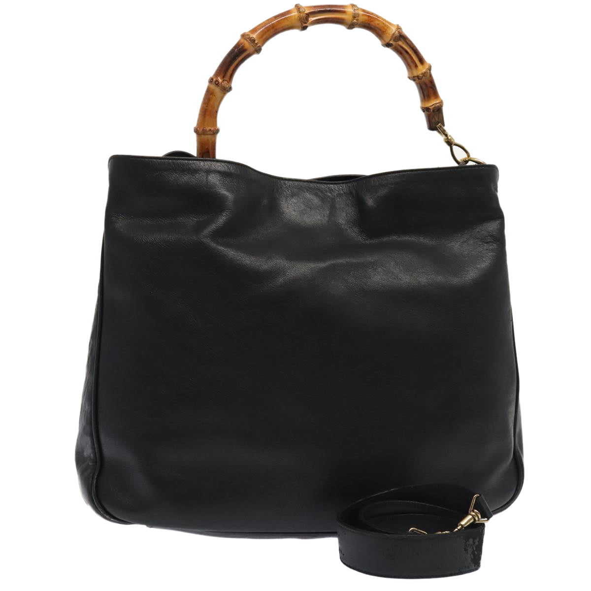 GUCCI Bamboo Shoulder Bag Leather 2way Black Gold 001 1998 1577 ep5534