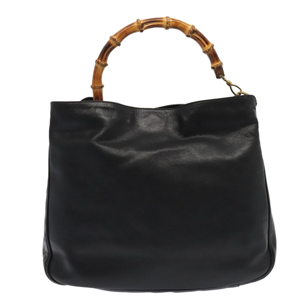 GUCCI Bamboo Shoulder Bag Leather 2way Black Gold 001 1998 1577 ep5534
