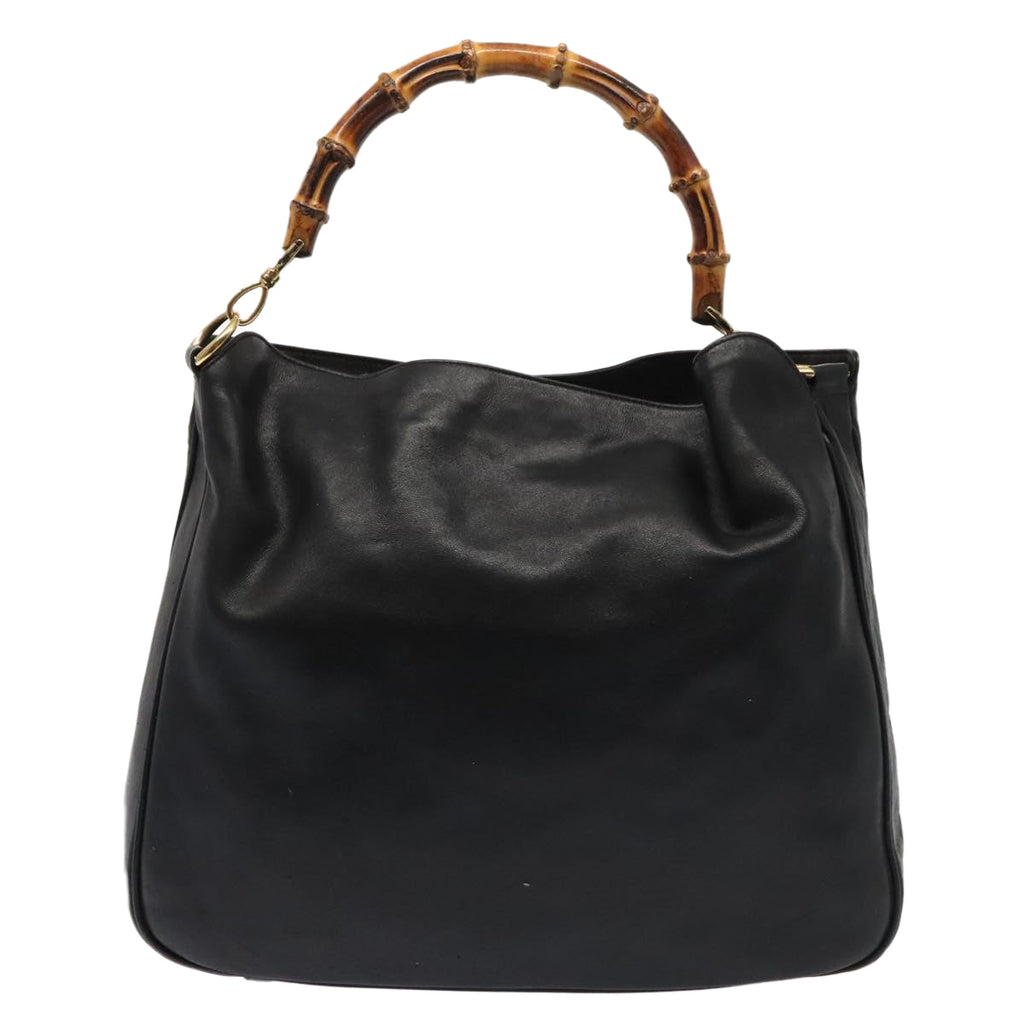 GUCCI Bamboo Shoulder Bag Leather 2way Black Gold 001 1998 1577 ep5534