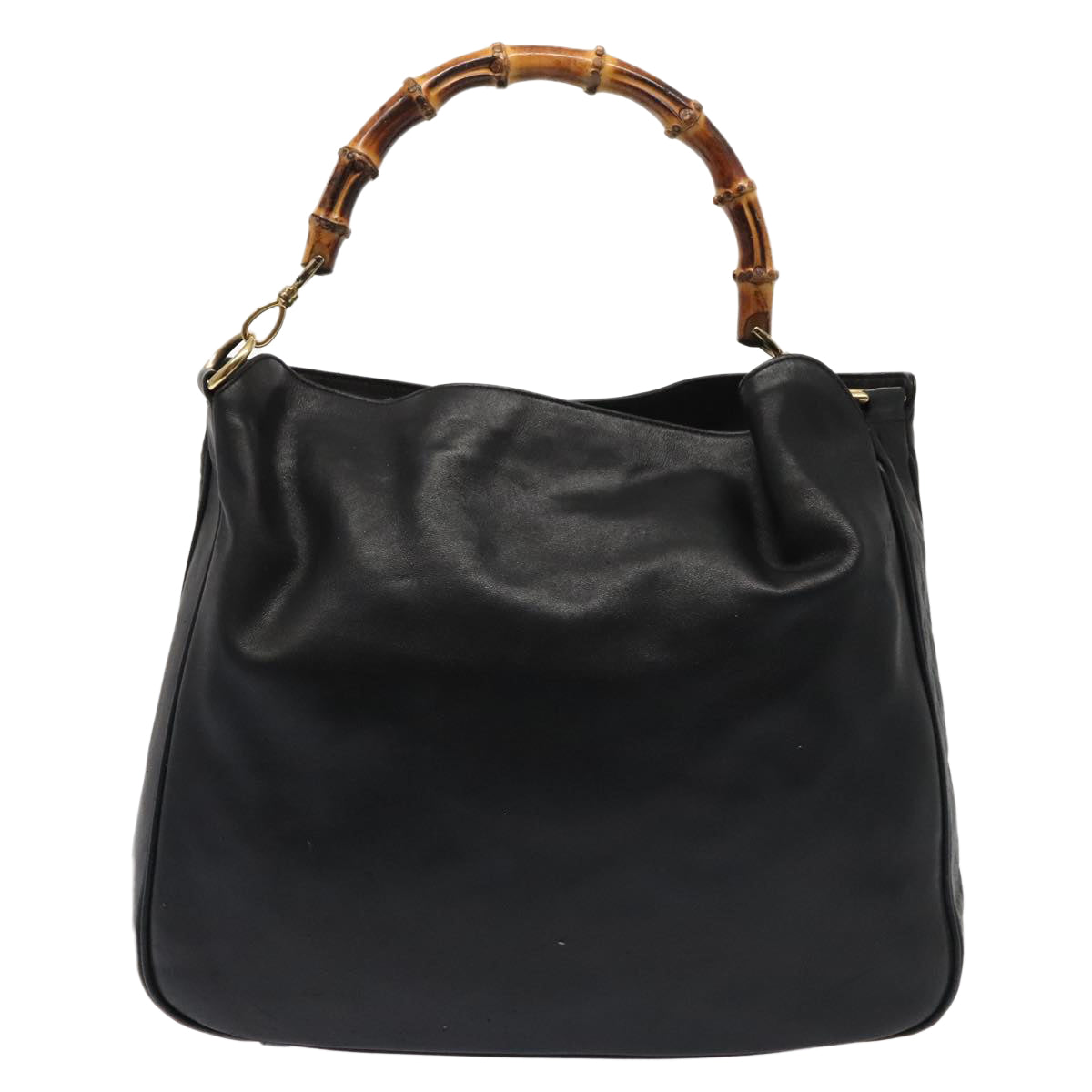 GUCCI Bamboo Shoulder Bag Leather 2way Black Gold 001 1998 1577 ep5534
