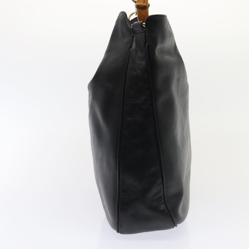 GUCCI Bamboo Shoulder Bag Leather 2way Black Gold 001 1998 1577 ep5534