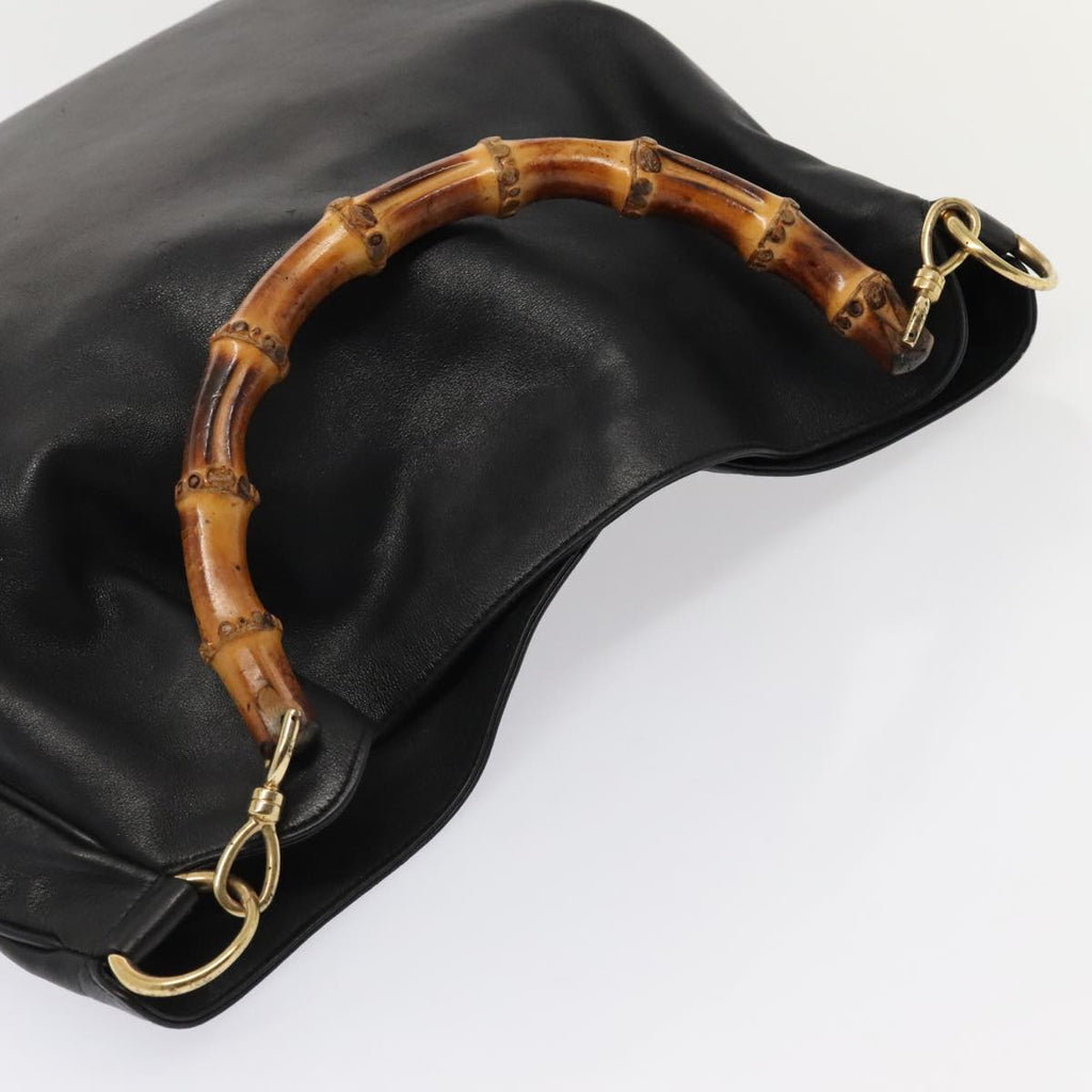 GUCCI Bamboo Shoulder Bag Leather 2way Black Gold 001 1998 1577 ep5534