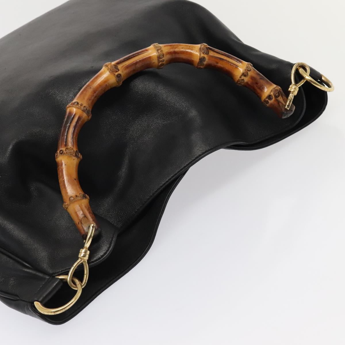 GUCCI Bamboo Shoulder Bag Leather 2way Black Gold 001 1998 1577 ep5534