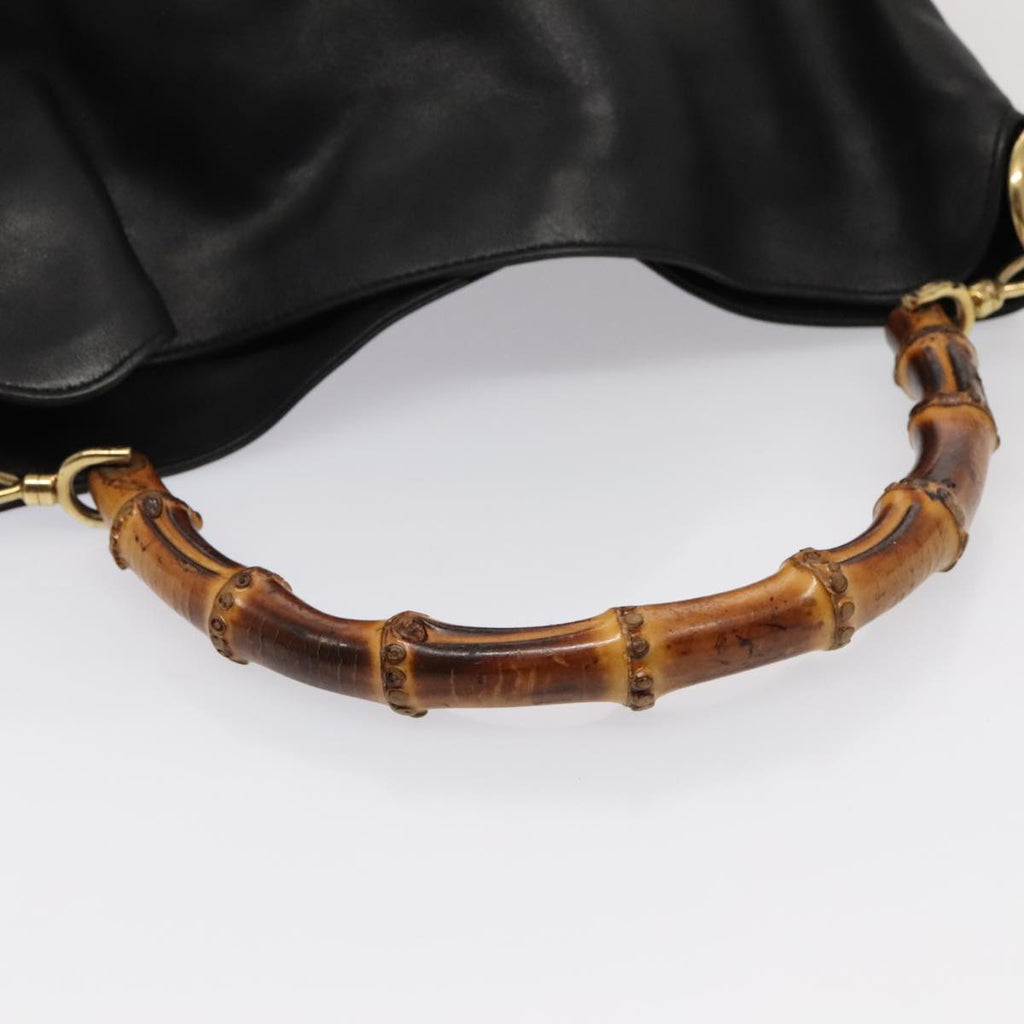 GUCCI Bamboo Shoulder Bag Leather 2way Black Gold 001 1998 1577 ep5534