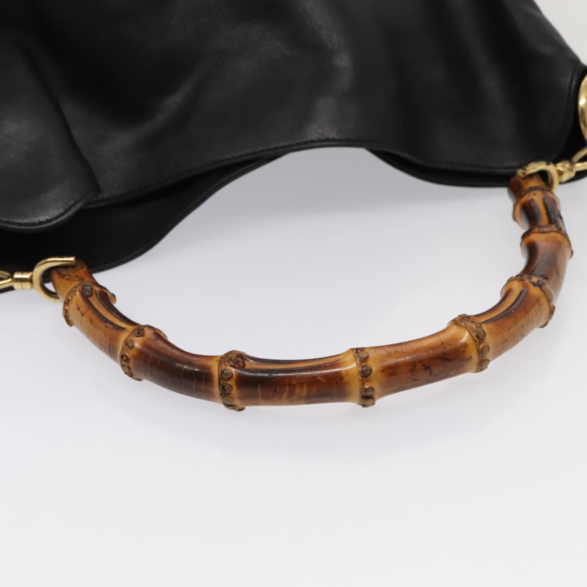 GUCCI Bamboo Shoulder Bag Leather 2way Black Gold 001 1998 1577 ep5534