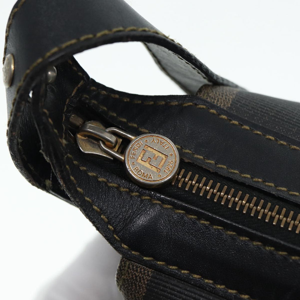 FENDI Pecan Canvas Shoulder Bag Brown Black gold ep5562