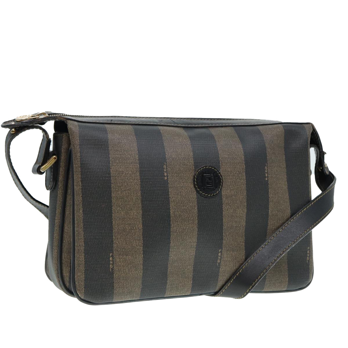 FENDI Pecan Canvas Shoulder Bag Brown Black gold ep5562