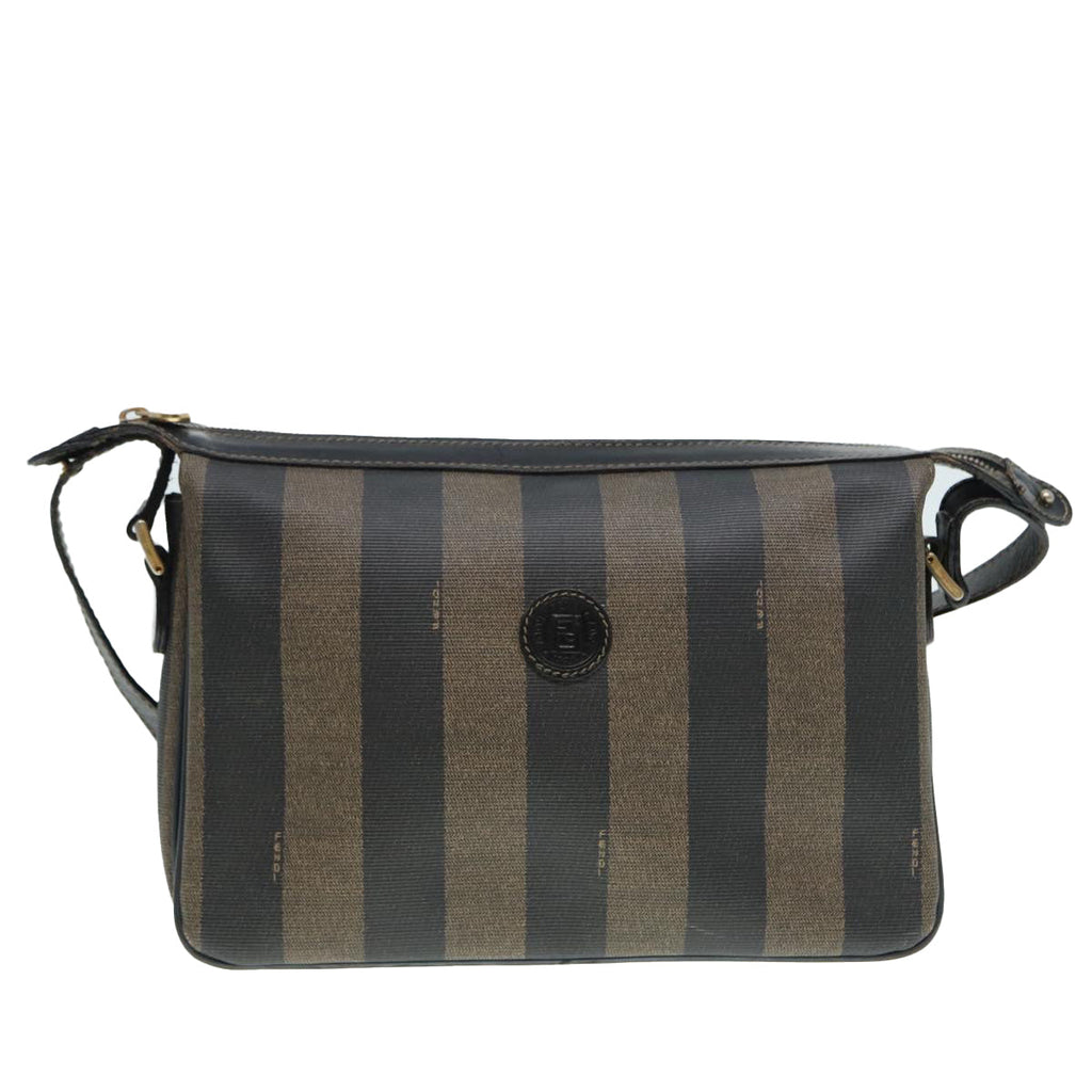 FENDI Pecan Canvas Shoulder Bag Brown Black gold ep5562