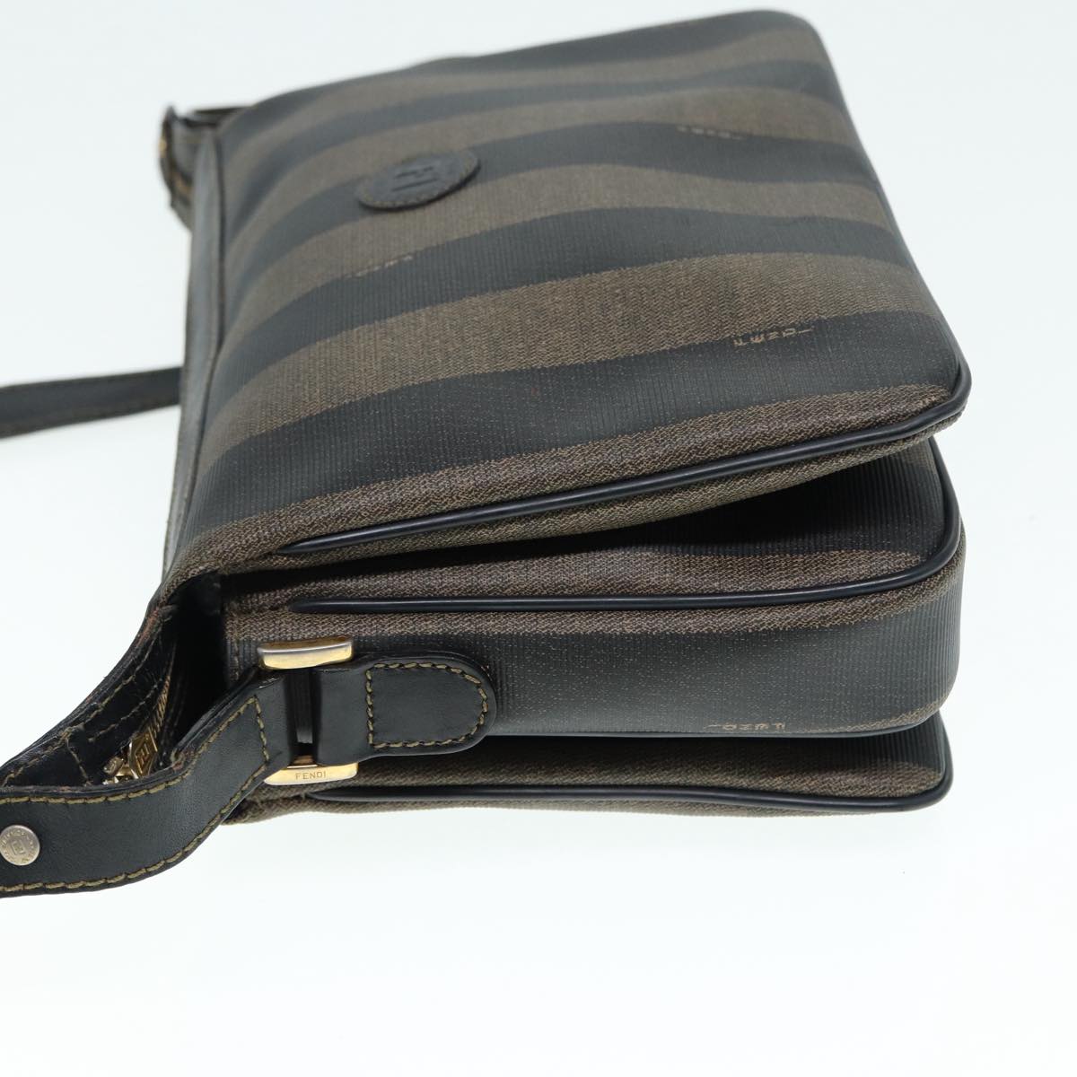 FENDI Pecan Canvas Shoulder Bag Brown Black gold ep5562
