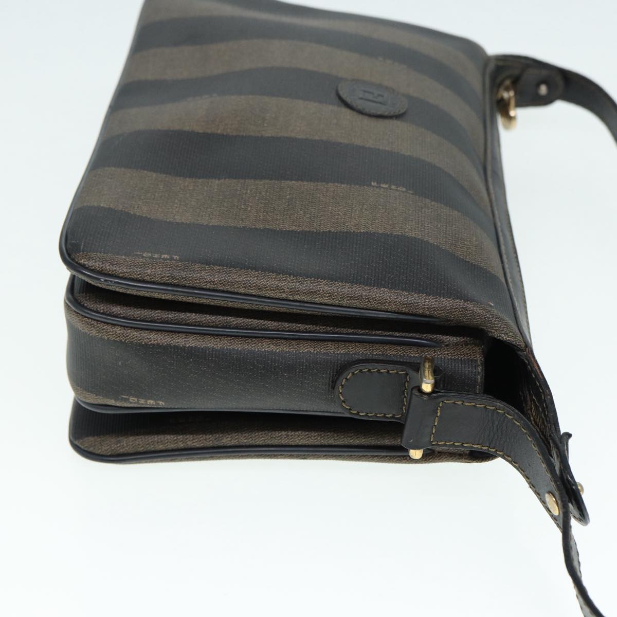 FENDI Pecan Canvas Shoulder Bag Brown Black gold ep5562