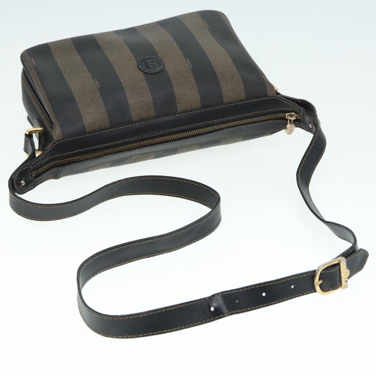 FENDI Pecan Canvas Shoulder Bag Brown Black gold ep5562