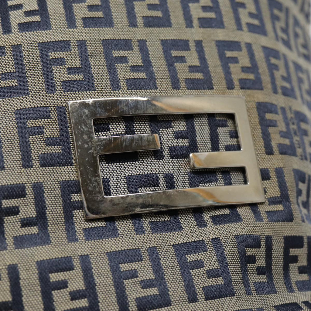 FENDI Zucchino Canvas Hand Bag Navy Silver ep5563